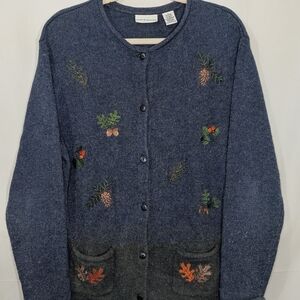 Croft & Barrow Pinecone Embroidered Cardigan - Blue